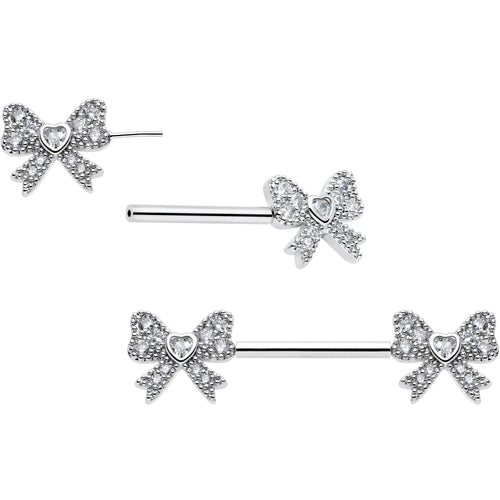 14G 9/16 CZ Dazzling Bow Threadless Nipple Ring Set